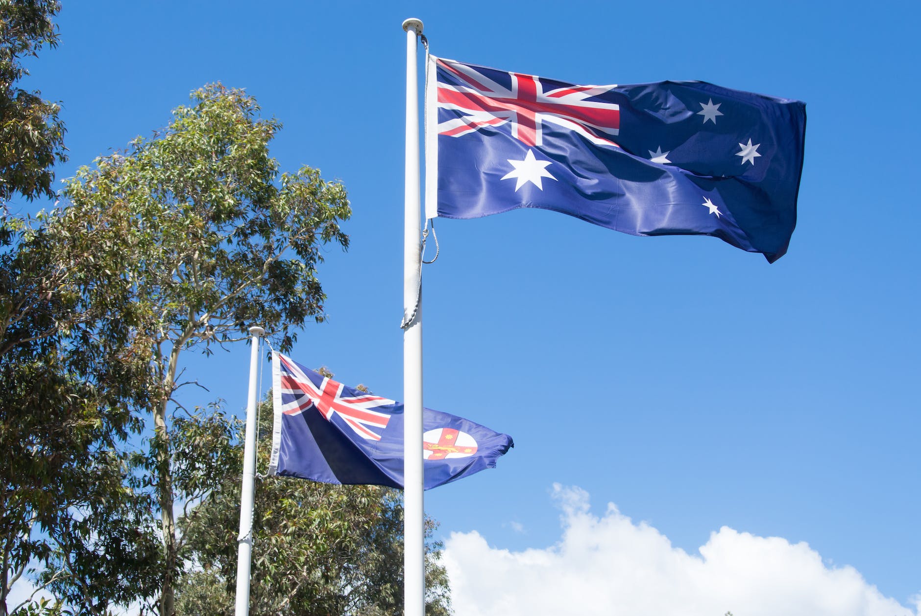 australia flag with new south wales nsw state flag in the background