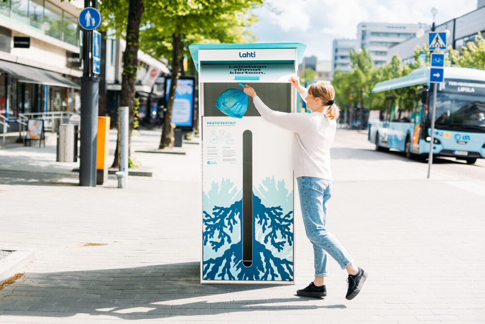 Figure: Lahti is piloting a textile deposit system. As a world-first experiment, the city offers a small incentive for recyclers. Courtesy: greenlahti.fi