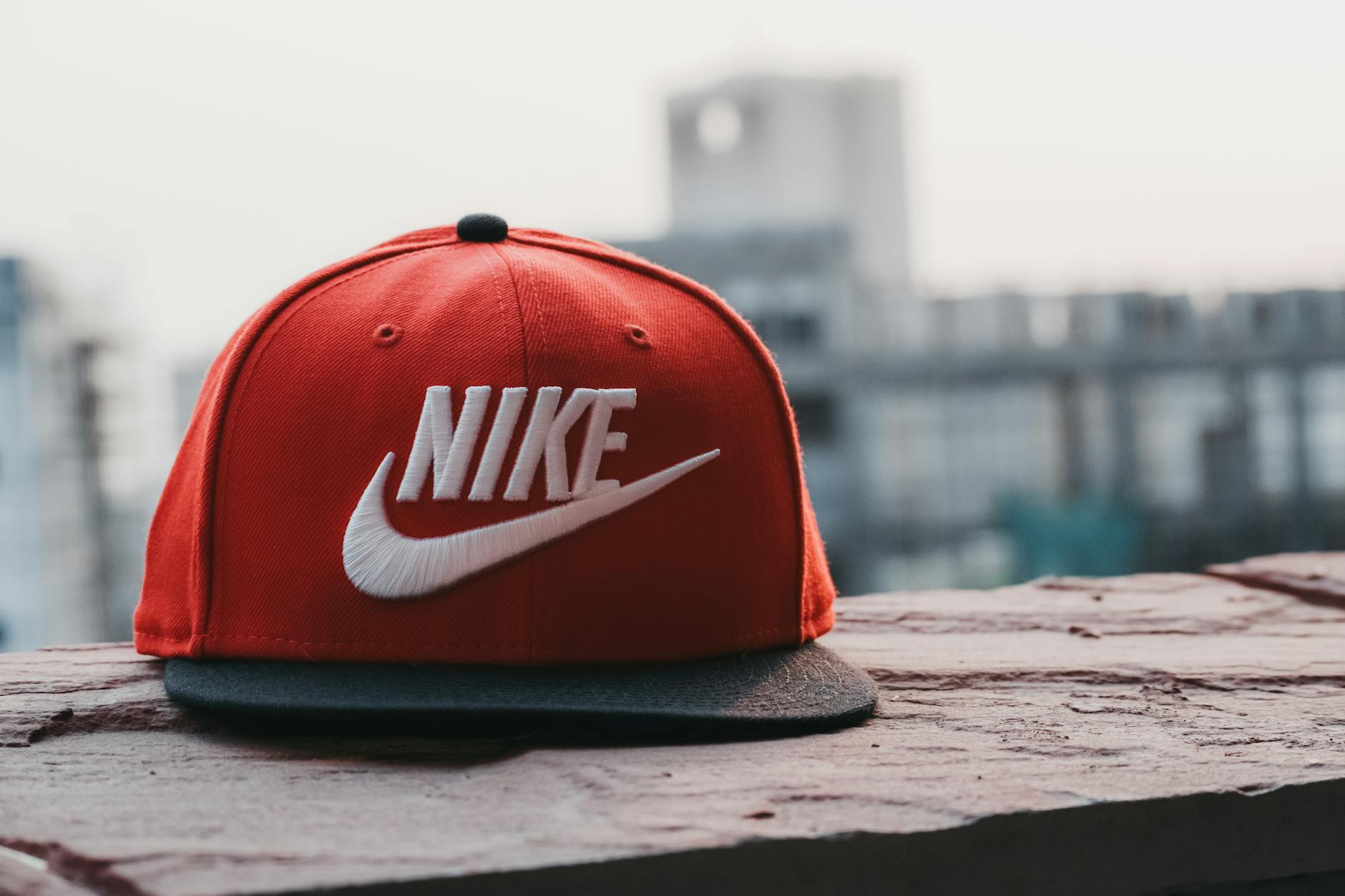 red and black nike fitted cap